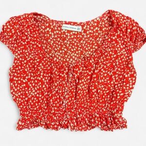 Faithfull the Brand Red and White Floral Crop Top